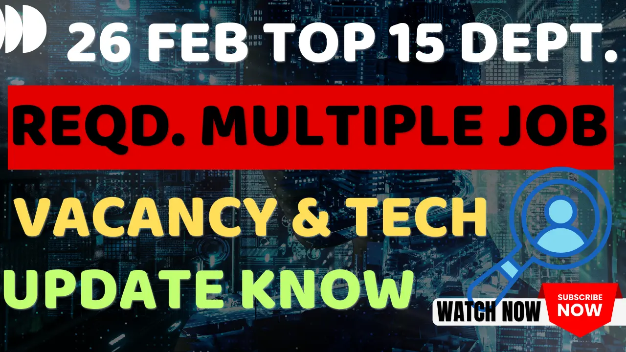 Today 15 Dept. Reqd. Multiple Job Vacancy | 26 Feb 26 Top 15 New Govt ...