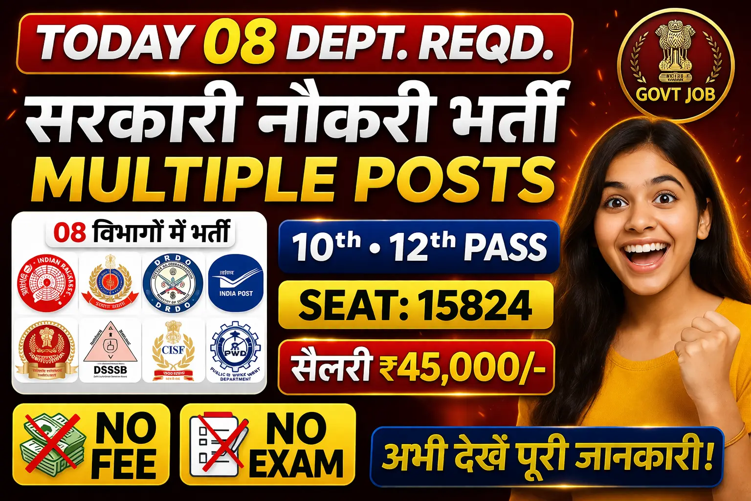 आज 08 बिभाग में आई है अनेको प्रकार की सरकारी नौकरियों के फॉर्म | 26 ...